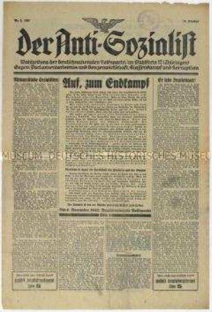 Wahlzeitung der DNVP Thüringen zur Reichstagswahl am 6. November 1932