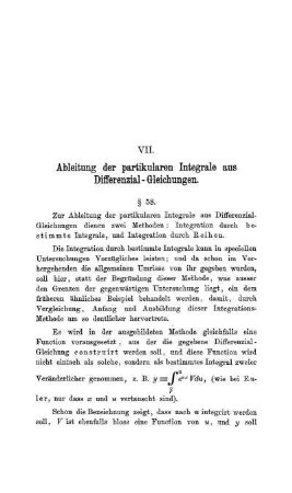 VII. Ableitung der partikularen Integrale aus Differenzial-Gleichungen