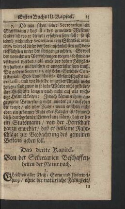 Das dritte Kapitel. Von der Sekretarien Beschaffenheiten der Natur nach.