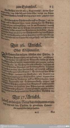 Der 16. Artickel. Ober Mühlmeister.