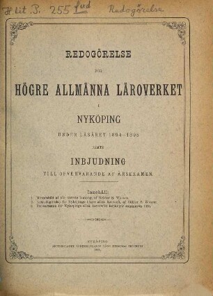 Redogörelse för Högre Allmänna Läroverket i Nyköping : läsåret .... 1894/95