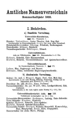 Amtliches Namenverzeichnis Sommerhalbjahr 1923