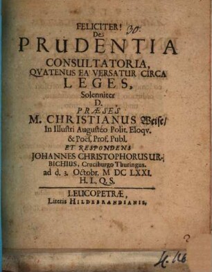 De prudentia consultatoria, quatenus ea versatur circa leges