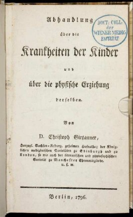 Abhandlung über die Krankheiten der Kinder und über die physische Erziehung derselben