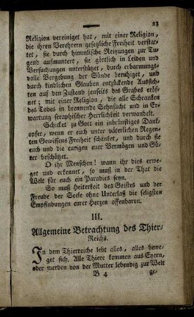 III. Allgemeine Betrachtung des Thier-Reichs.