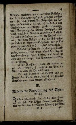 III. Allgemeine Betrachtung des Thier-Reichs.