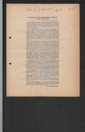 Zeitungsartikel zur 33. Generalversammlung des ADF 1925 in Eisenach