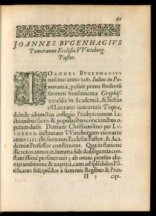 Ioannes Bugenhagius Pomeranus Ecclesiae Witteberg. Pastor.