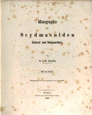 Monographie der Scydmaeniden Central- und Südamerika's : Mit 4 Tafeln. (Aus Band 33 der Verhandlungen der Kais. Leopoldino-Carolinischen Akad. der Naturforscher.)