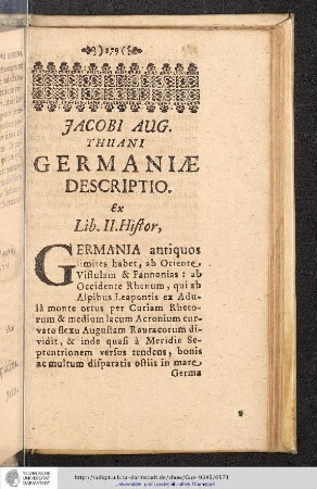 Jacobi Aug. Thuani. Germaniae Descriptio.