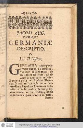 Jacobi Aug. Thuani. Germaniae Descriptio.