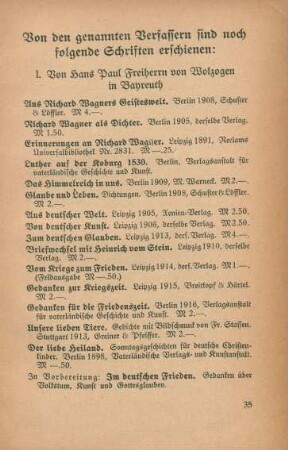 Von den genannten Verfassern sind noch folgende Schriften erschienen: