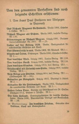 Von den genannten Verfassern sind noch folgende Schriften erschienen: