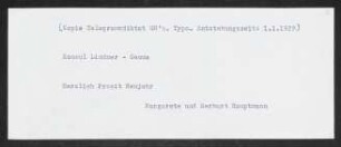 Brief von Gerhart Hauptmann an Ludwig Lindner