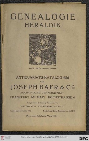 Nr. 686: Lagerkatalog / Josef Baer & Co., Frankfurt a.M.: Genealogie, Heraldik