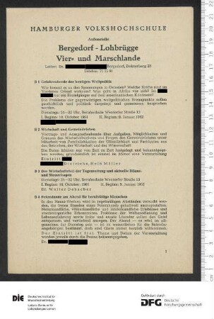Programm 1. und 2. Trimester 1961/1962