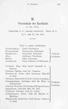 M. Verzeichnis der Kardinale (c. Oct. 1355).