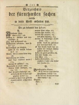 Verzeichnis der fürnehmsten Sachen welche in dieser Schrift enthalten sind