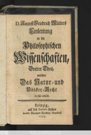 Theil 3: Welcher Das Natur- und Völcker-Recht in sich enthält