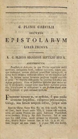 C. Plinii Caecilii Secvndi Epistolarvm Libri Decem, Tomvs Prior