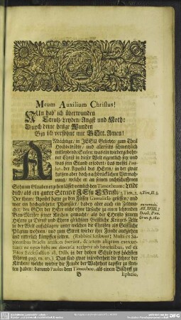 Leichenpredigt : Der gute Streiter Jesu Christi, [allg. Eingang], Leichen-Text, Exordium, Propositio, Tractatio