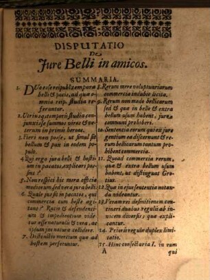 Disputatio Iuris Gentium Publici, De Iure Belli In Amicos