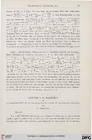 12: Lettre à M. Maspero sur la prononciation et la vocalisation du copte et de l'ancien égyptien, [1]