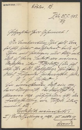 Brief an Ludwig Strecker  und B. Schott's Söhne : 25.02.1903