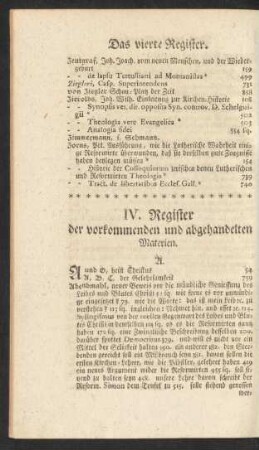 IV. Register der vorkommenden und abgehandelten Materien