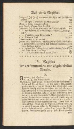 IV. Register der vorkommenden und abgehandelten Materien
