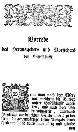 Vorrede des Herausgebers und Vorstehers der Gesellschafft.