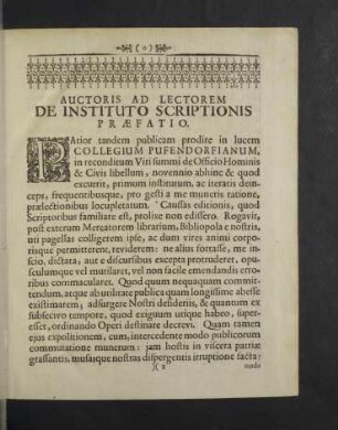 Auctoris ad Lectorem. De instituto scriptionis praefatio.