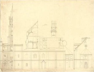 Bürklein, Friedrich; Hamburg; Ev. Kirche - Aufriss, Grundriss, Schnitte, Detail