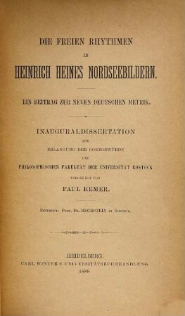 Die freien Rhythmen in Heinrich Heines Nordseebildern