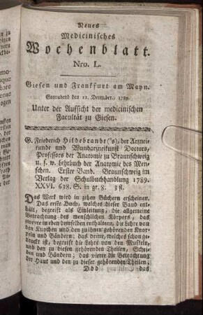 Nro. L. Sonnabend den 12. December, 1789.