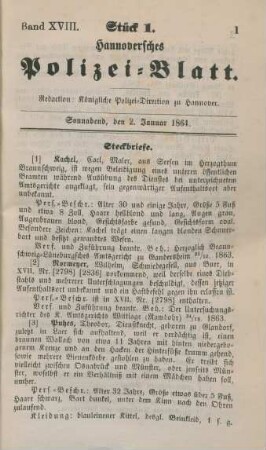 2. Januar-31. December = Stück 1-118 [incl. Vagabonden-Verzeichniß]