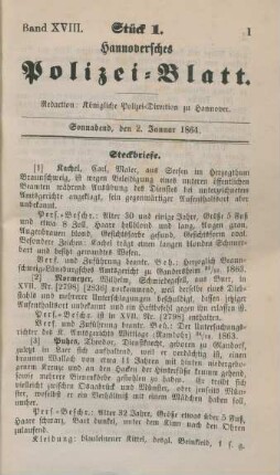 2. Januar-31. December = Stück 1-118 [incl. Vagabonden-Verzeichniß]