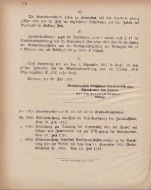 Nr. 175: Inhaltsverzeichnis aus Nr. 131 und 132 des Reichs-Gesetzblattes