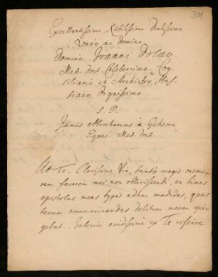 Brief von Janusz Abraham Gehema an Johann Dolaeus