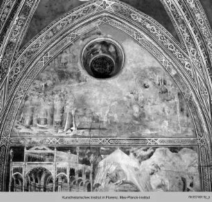 Ausmalung der Cappella della Croce : Kreuzlegende : Anbetung des Kreuzes durch die Königin von Saba
