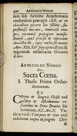 Articulus Nonus De Sacra Cœna.