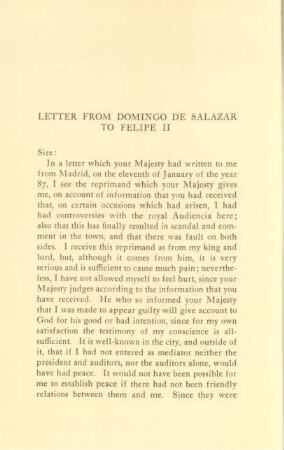 Letter from Domingo de Salazar to Felipe II