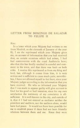Letter from Domingo de Salazar to Felipe II