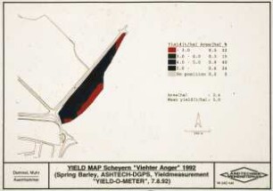Yield Map Scheyern "Viether Anger" 1992 (Spring Barley; ASHTEC-GPS; Yield Measurement "YIELD-O-METER", 7.8.1992)