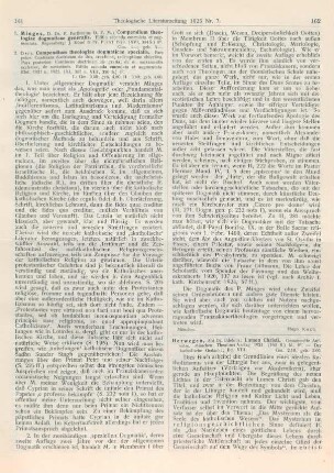 161-162 [Rezension] Minges, Parthenius, Compendium theologiae dogmaticae generalis. Editio secunda emendata et augmentata