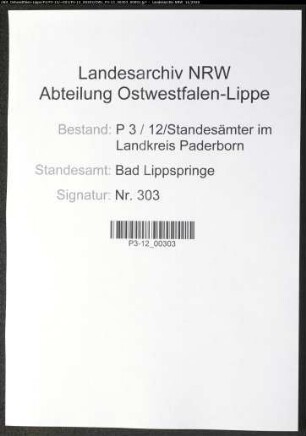 Sterberegister Standesamt Bad Lippspringe
