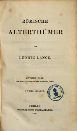 Römische Alterthümer, 2. Der Staatsalterthümer zweiter Theil