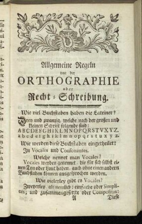Allgemeine Regeln von der Orthographie oder Recht-Schreibung.