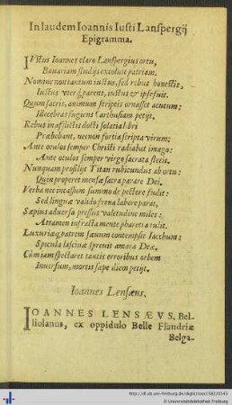 In laudem Ioannis Iusti Lanspergii Epigramma