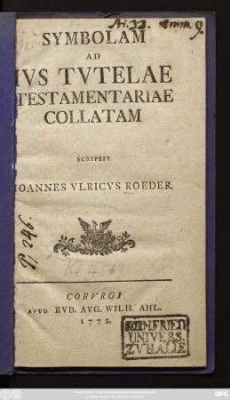Symbolam Ad Ivs Tvtelae Testamentariae Collatam